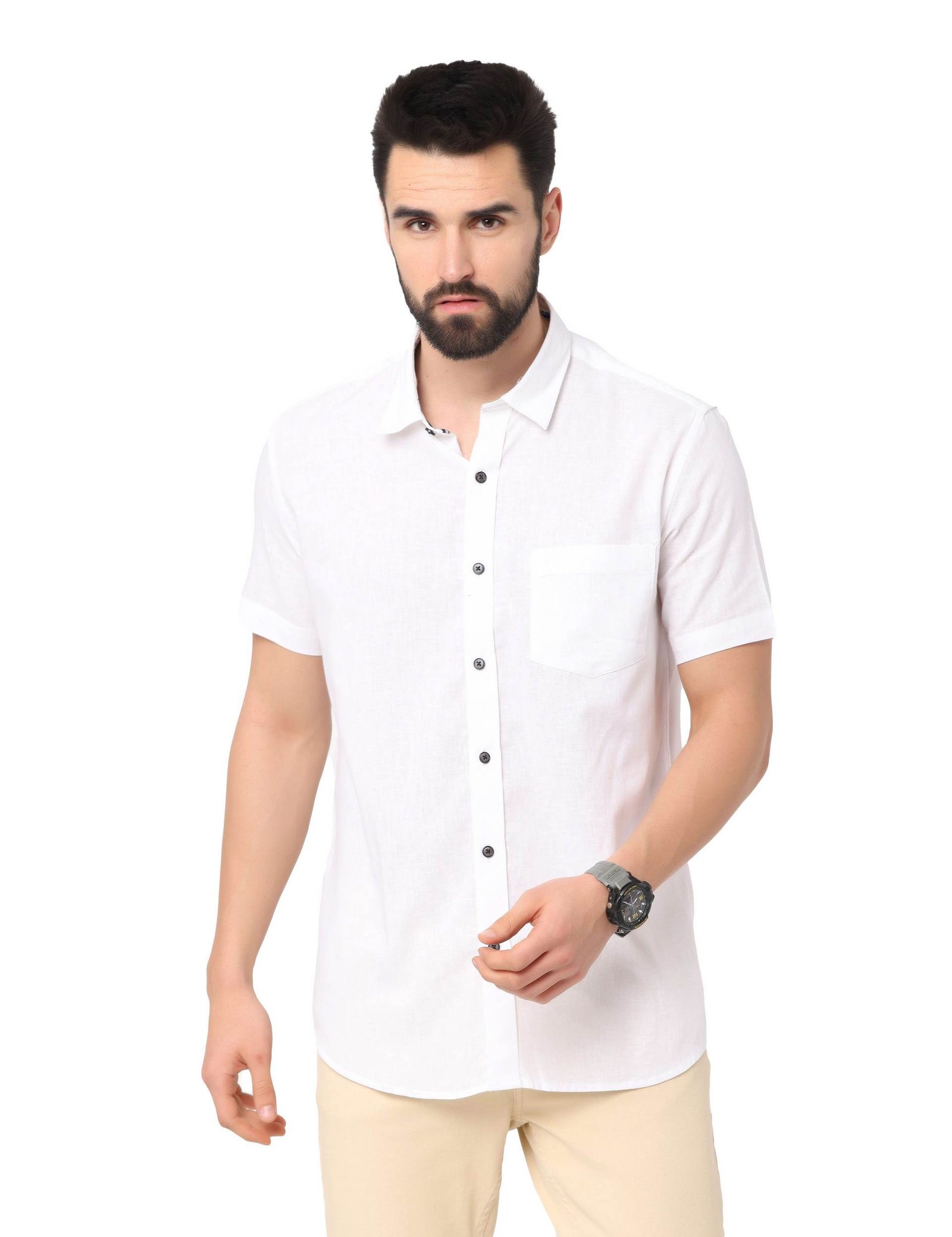 Buy Pearl White Cotton Linen Shirts For Men| Veerya