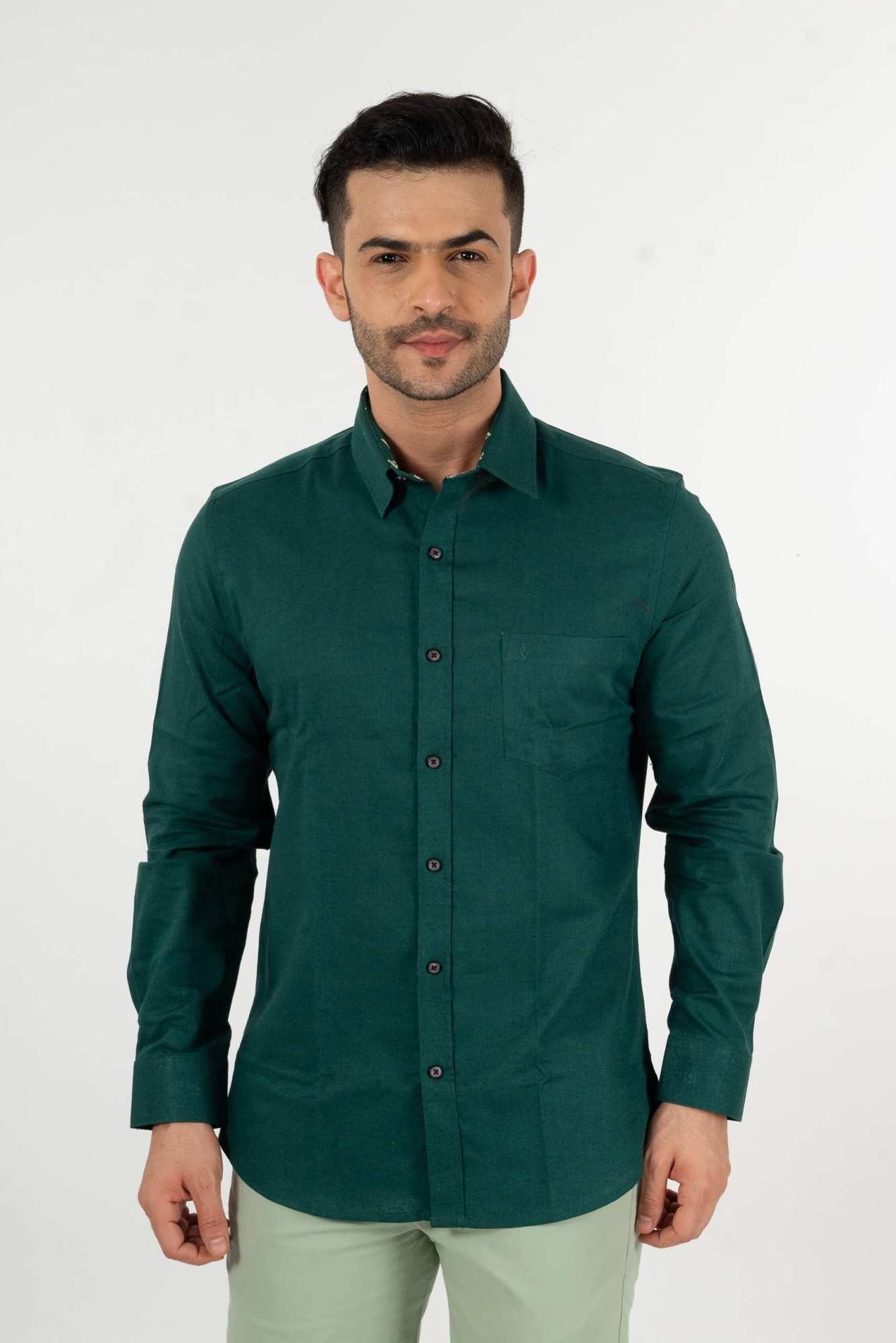 Buy Green Cotton Linen Shirts For Men 