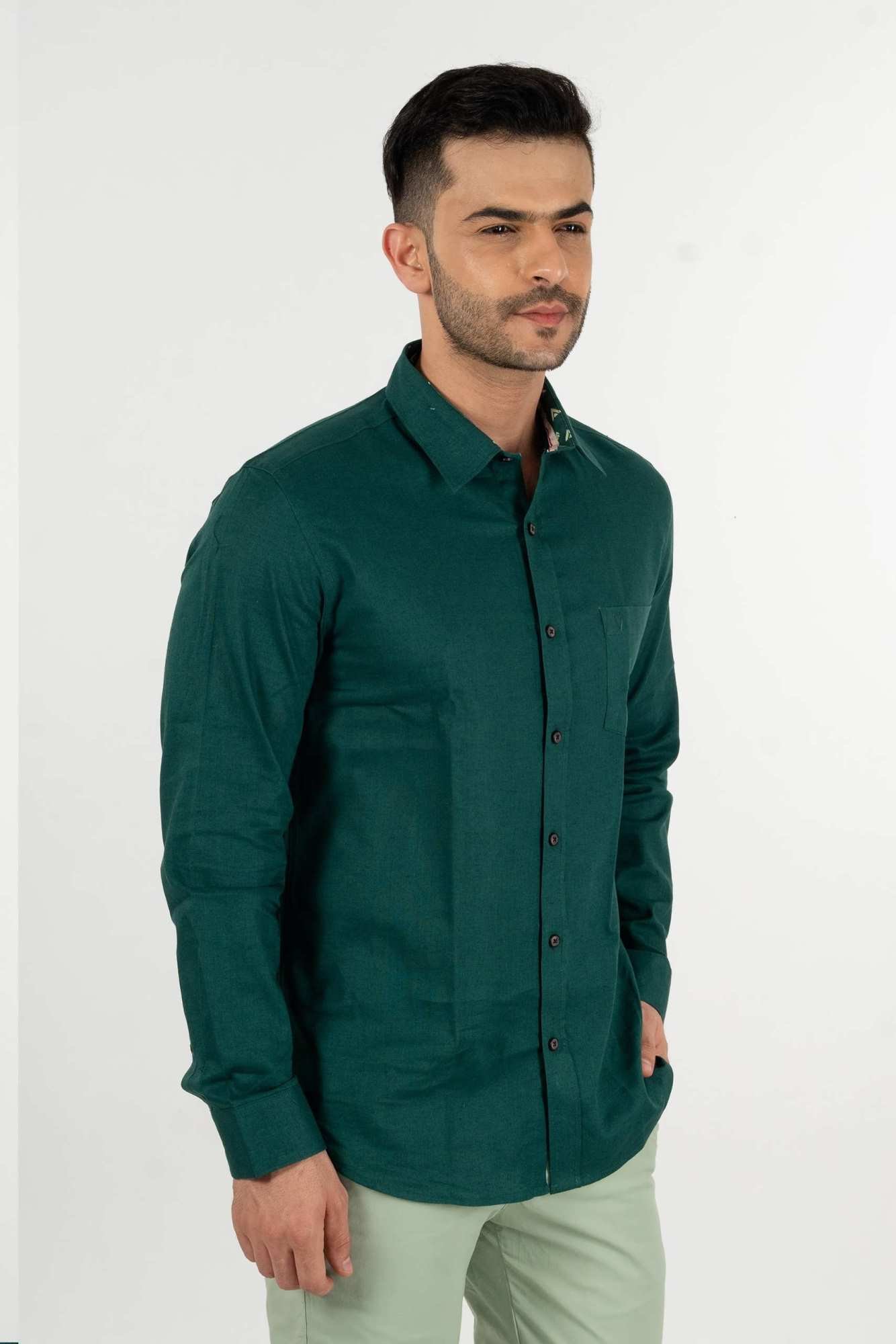 Buy Green Cotton Linen Shirts For Men 